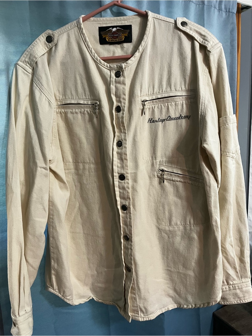 Vintage Harley-Davidson cream canvas utility shirt jacket